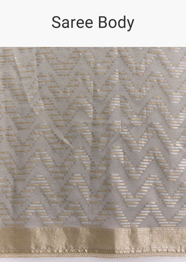 Grey Tissue Silk Woven Saree With Zig Zag Motif And Zari Border