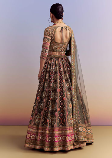 Grey And Red Crepe Printed Bridesmaid Lehenga With Heavy Embroidery