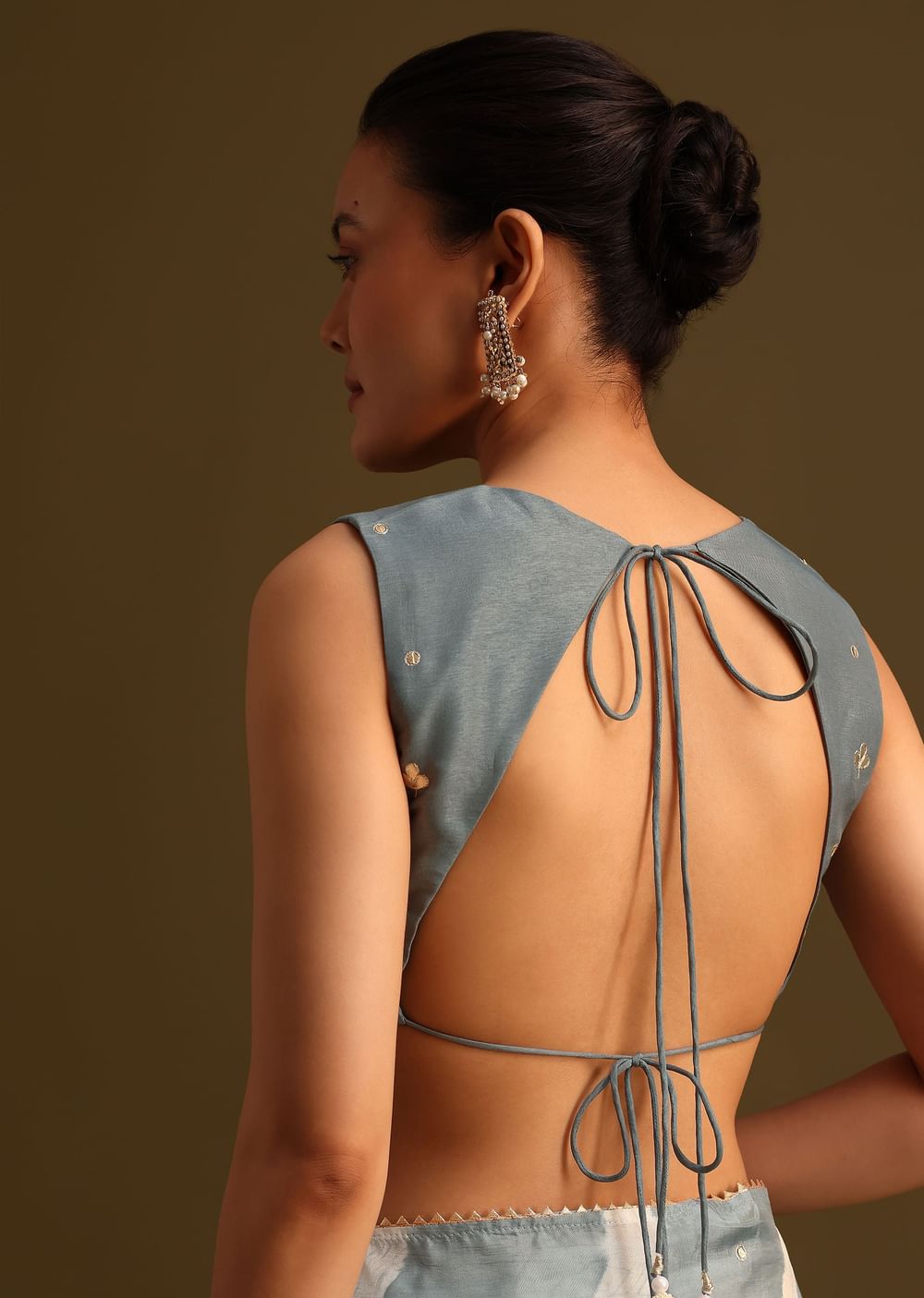 Grey Crepe Shibori Leheriya Saree With Gota Patti Border Work