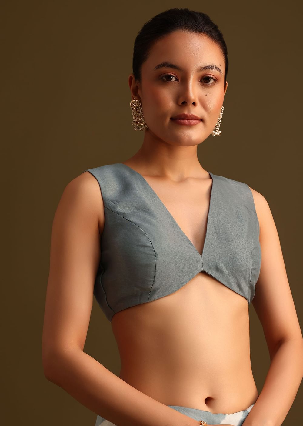 Grey Crepe Shibori Leheriya Saree With Gota Patti Border Work
