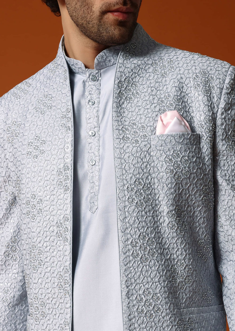 Grey Embroidered Jodhpuri Set For Men
