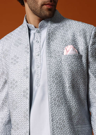 Grey Embroidered Jodhpuri Set For Men