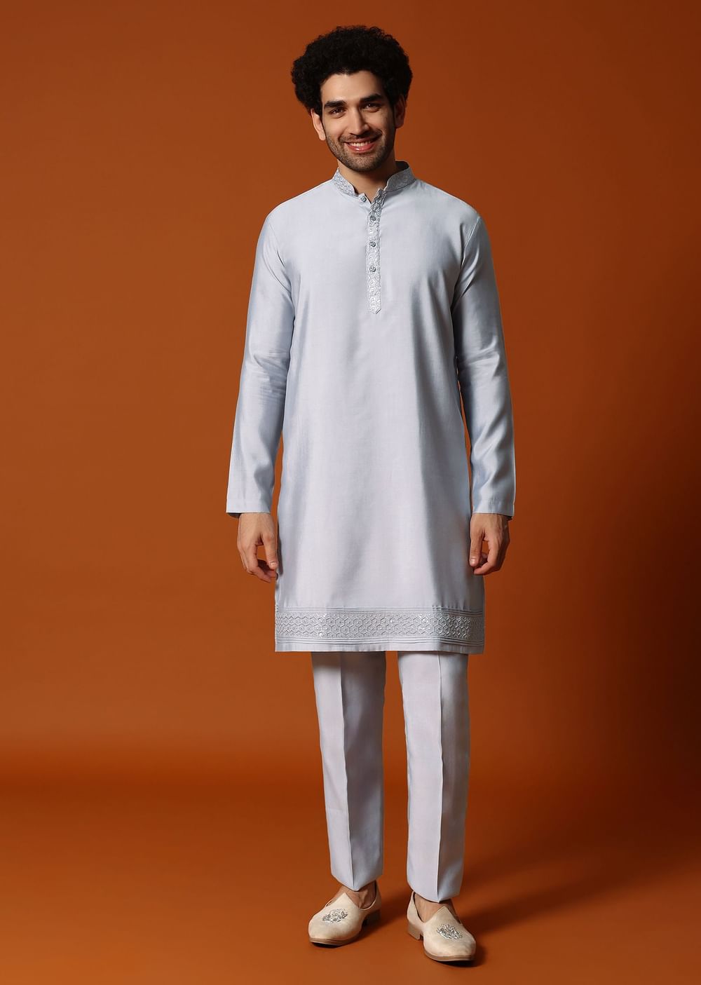 Grey Embroidered Jodhpuri Set For Men