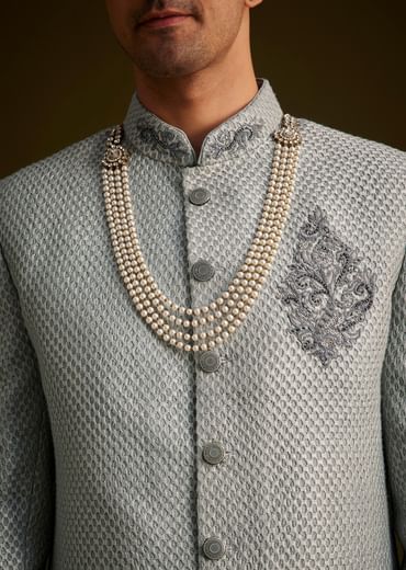 Grey Embroidered Sherwani Set
