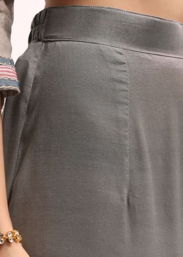Grey French Knot Chanderi Kurta Palazzo Set
