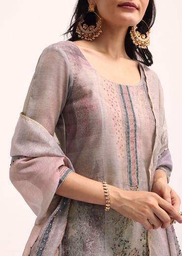 Grey French Knot Chanderi Kurta Palazzo Set