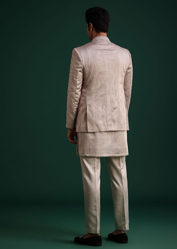 Grey Hand Work Jacket Kurta Set