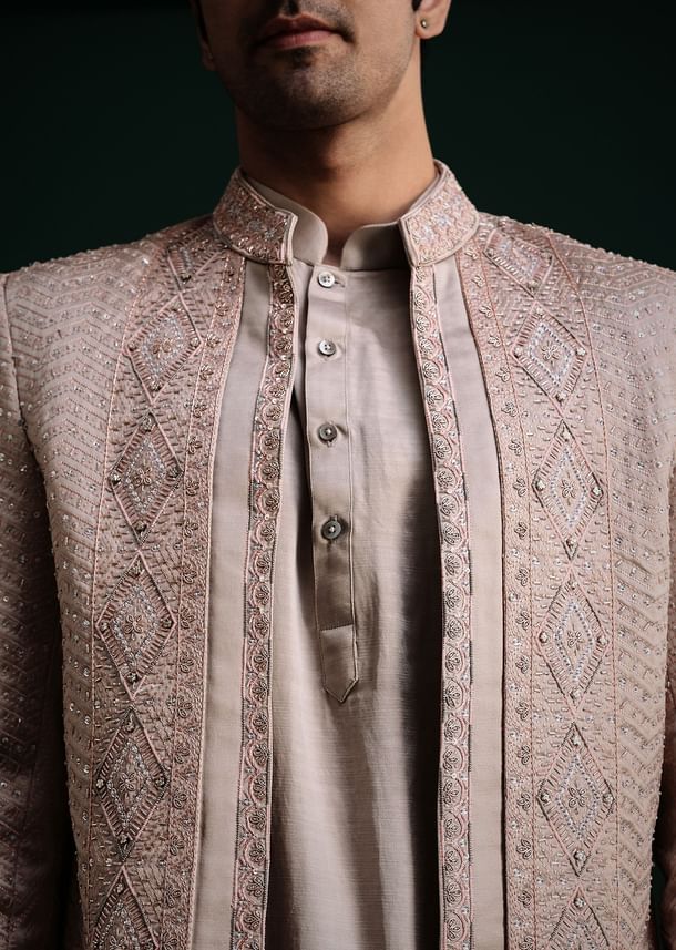 Grey Hand Work Jacket Kurta Set