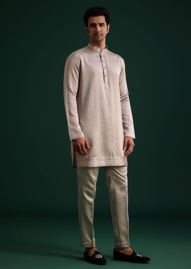 Grey Hand Work Jacket Kurta Set