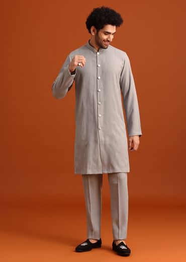 Grey Indo Western Jacket And Kurta Set