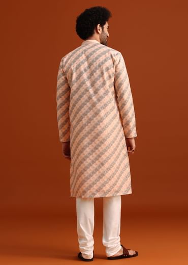 Grey Kurta Set With Striped Print