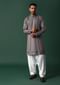 Grey Linen Kurta Set With Handwork Embroidery