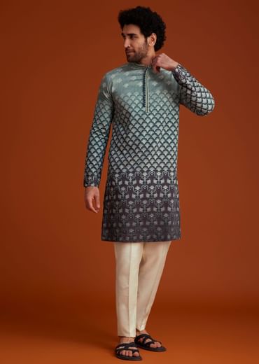 Grey Ombre Embroidered Kurta Pant Set