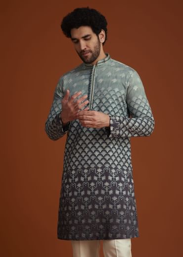 Grey Ombre Embroidered Kurta Pant Set