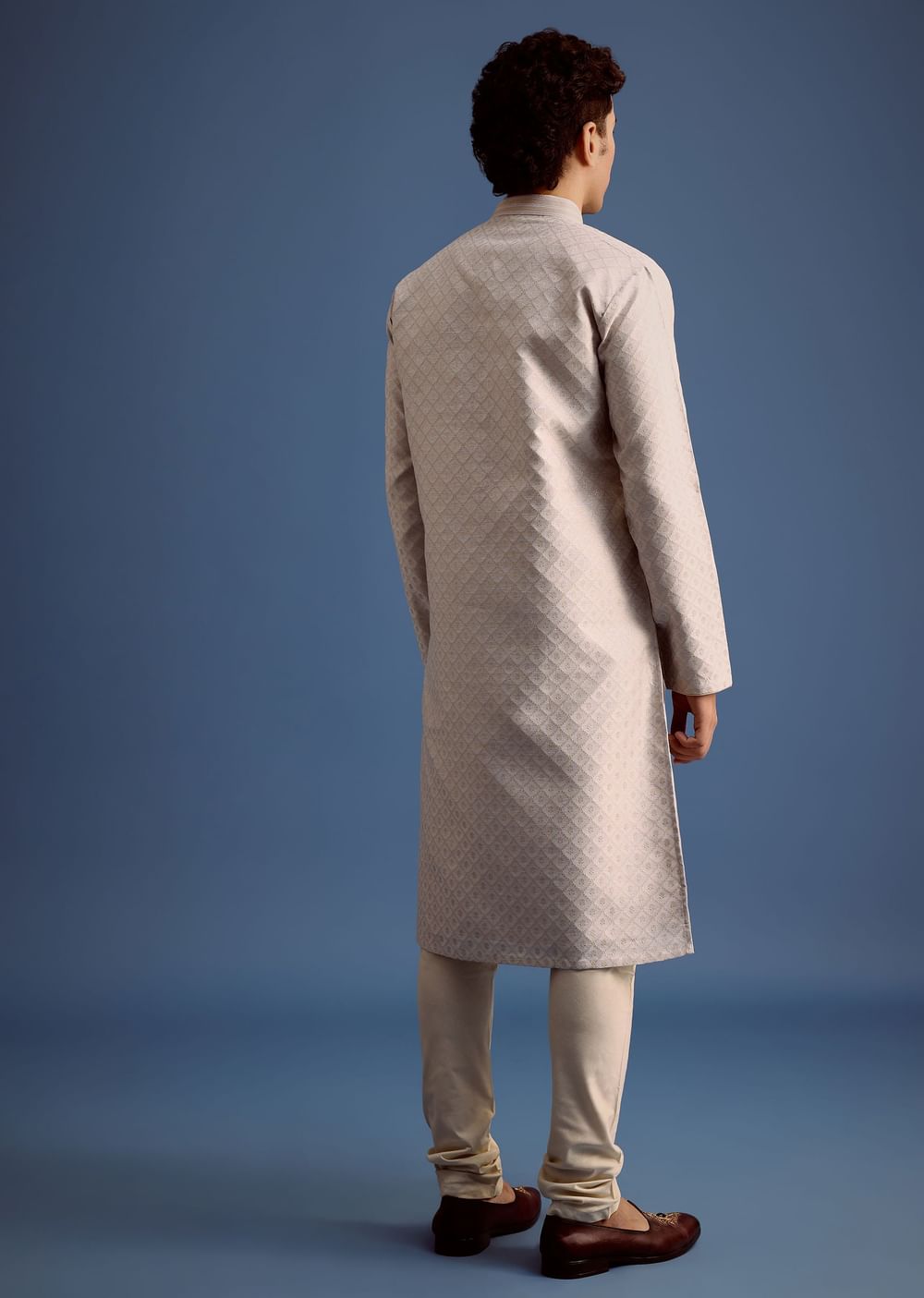 Grey Printed Kurta Pyjama Set For Men