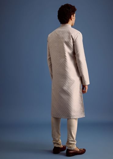 Grey Printed Kurta Pyjama Set For Men
