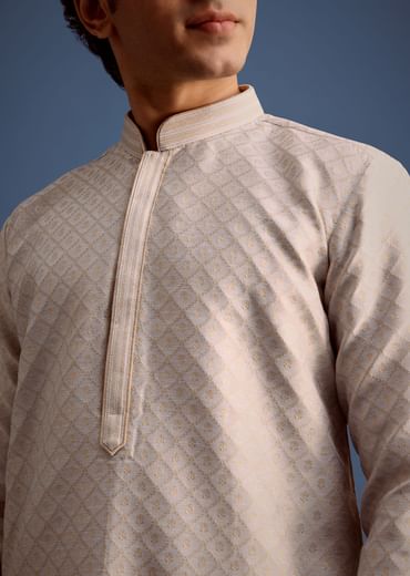 Grey Printed Kurta Pyjama Set For Men