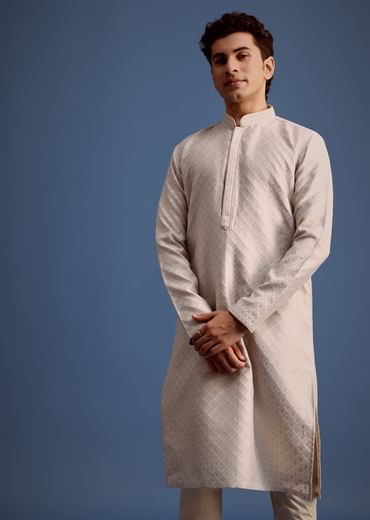 Grey Printed Kurta Pyjama Set For Men