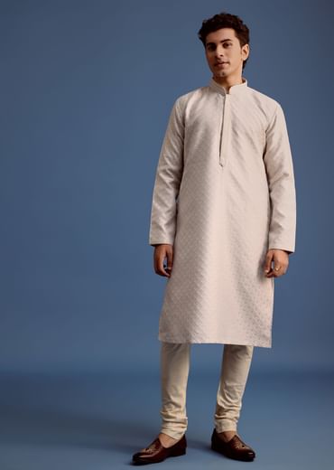 Grey Printed Kurta Pyjama Set For Men