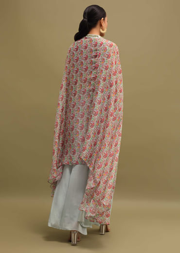 Grey Printed Organza Palazzo Set With Jacket