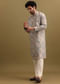 Grey Printed Silk Zipper Kurta Set For Men