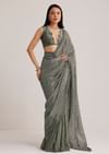 Grey Sequins Net Saree