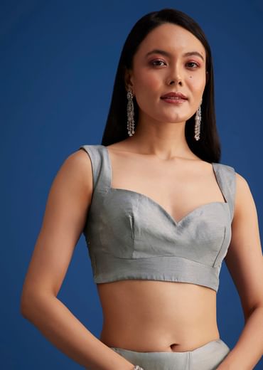 Grey Sequins Saree With Scalloped Embroidered Border