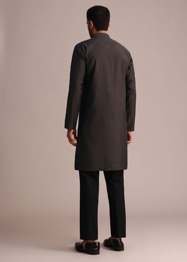 Grey Silk Blend Floral Embroidered Kurta Set With Resham Work