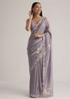 Grey Tissue Saree Floral Embroidery