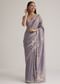 Grey Tissue Saree Floral Embroidery