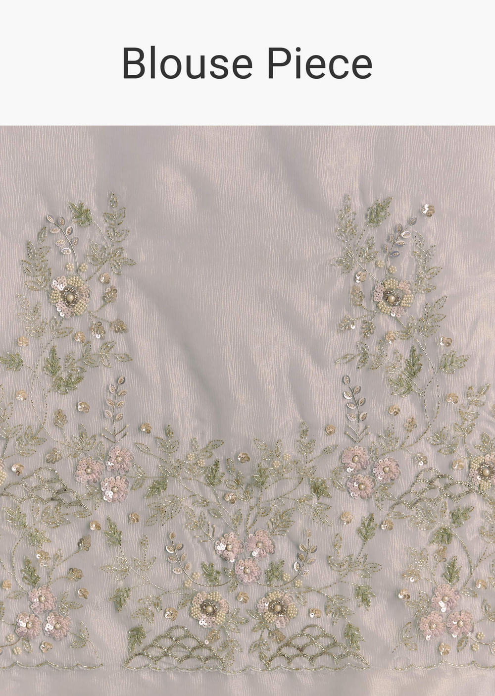 Grey Tissue Saree With Floral Embroidery And Cutwork Border