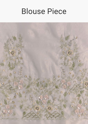 Grey Tissue Saree With Floral Embroidery And Cutwork Border