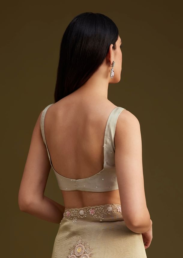Grey Tissue Saree With Sequins And Cutdana Work