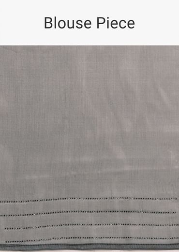 Grey Tissue Saree With Thread And Stone Embroidery And Unstitched Blouse