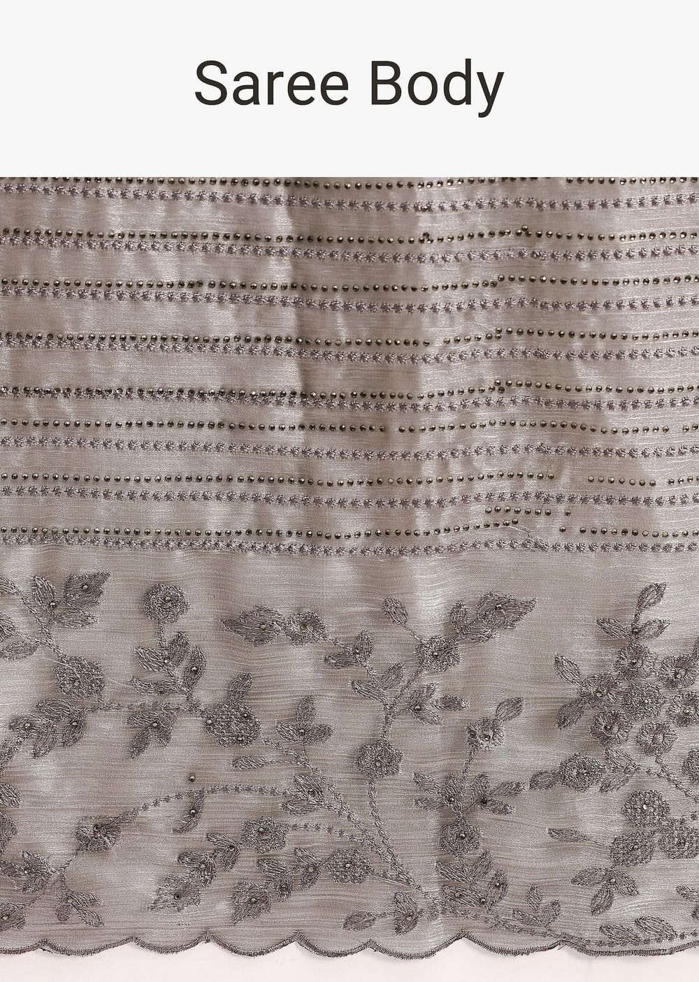 Grey Tissue Saree With Thread And Stone Embroidery And Unstitched Blouse