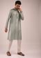 Greyish Blue Kurta Set In Silk With Multi Colored Stripes