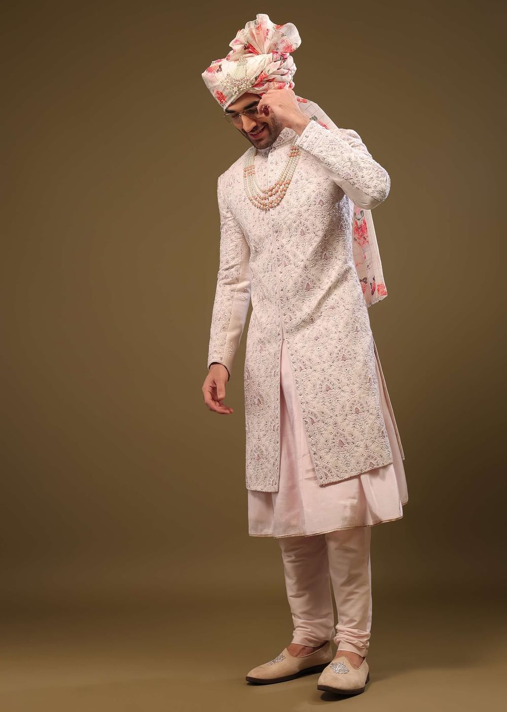 Candy Pink Silk Sherwani Set In Cutdana And Sequin Embroidery With Threadwork