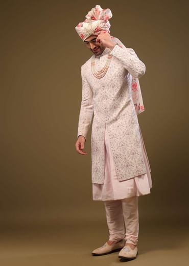Candy Pink Silk Sherwani Set In Cutdana And Sequin Embroidery With Threadwork