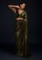 Henna Green Ready Pleated Saree Embellished In Sequins With A Matching Velvet Blouse With Plunging Neckline