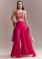 Hot Pink Silk Indo Crop Top And Palazzo Set With Zari Embroidery