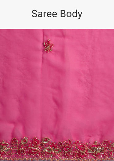 Hot Pink Cutdana Embroidered Saree With Unstitched Blouse