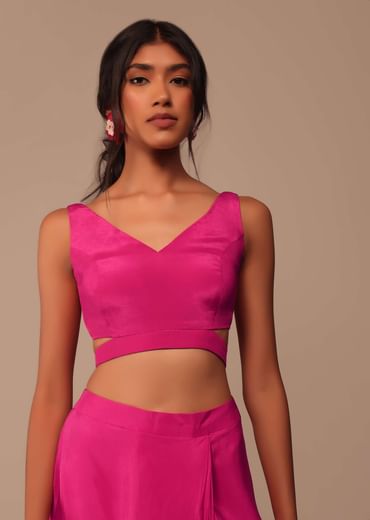 Hot Pink Indo-western Saree Set With Embroidered Belt