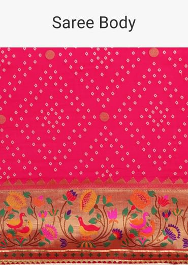Hot Pink Woven Bandhani Silk Saree With Paithani Border Pallu And Unstitched Blouse