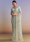 Ice Blue Net Embroidered Saree With Cutdana And Bead Work