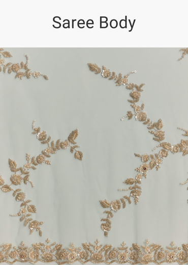 Ice Blue Net Embroidered Saree With Cutdana And Bead Work