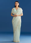 Ice Blue Organza Tissue Saree With Beaded Scallop Border