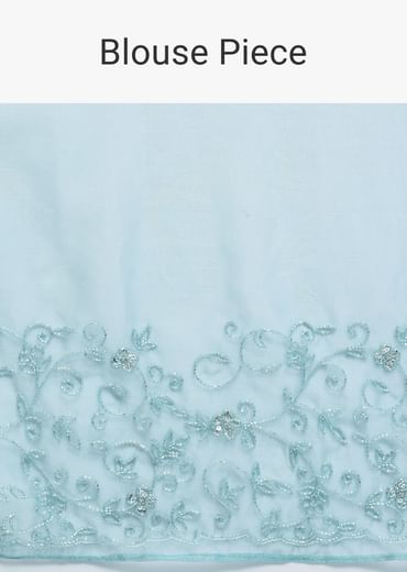 Ice Blue Embroidered Organza Saree With Unstitched Blouse