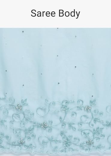 Ice Blue Embroidered Organza Saree With Unstitched Blouse