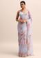 Ice Blue Floral Printed Organza Saree With Cutdana Embroidery And Unstitched Blouse