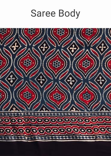 Indigo Modal Satin Ajrakh Handblock Printed Saree